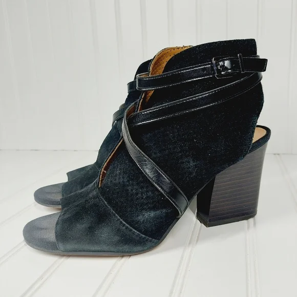 Franco Sarto Fantana Black Suede Leather Crisscross Strap Heeled Peep To… E727 - Picture 2 of 11